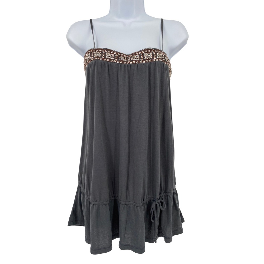 Y2K Xhilaration Tunic Top Women XL Gray Studded Boho Ruffle Hem